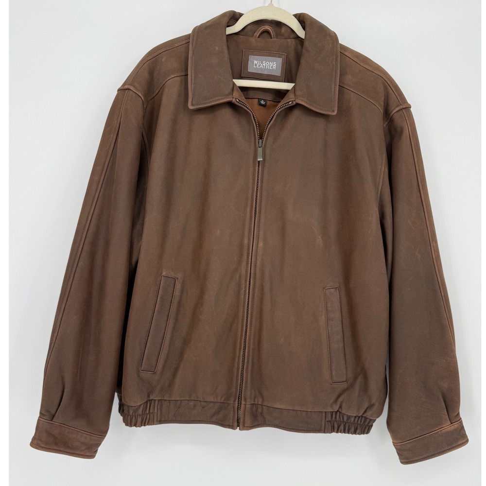 Vintage Wilsons Leather Mens XL Brown Genuine Leather Bomber Aviator Jacket Y2K